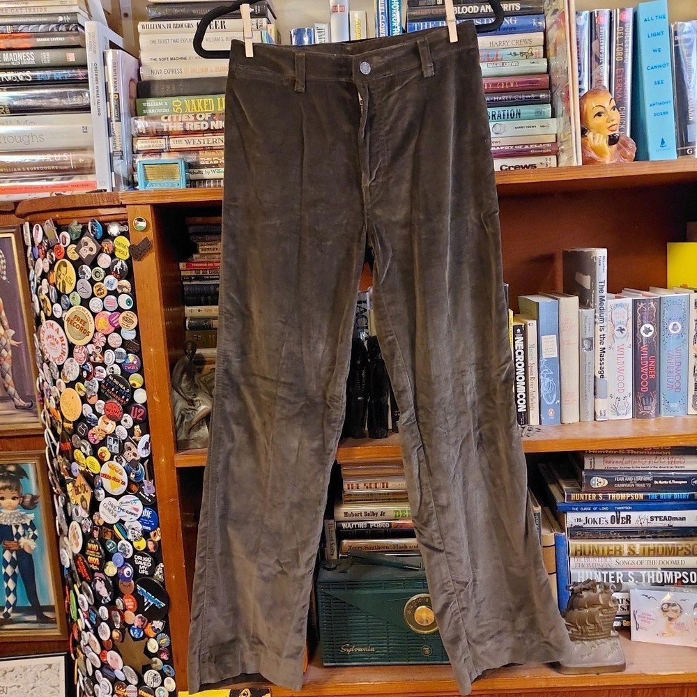 Vintage Calvin Klein 90s Dark Brown Green Velvet Straight Leg Pants Size 8